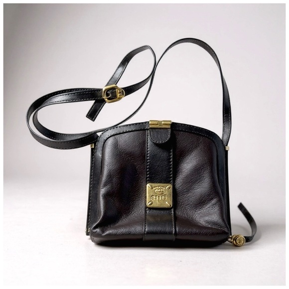 Vintage HCL Leather Crossbody Bag W/ Gold Accents - Picture 4 of 13